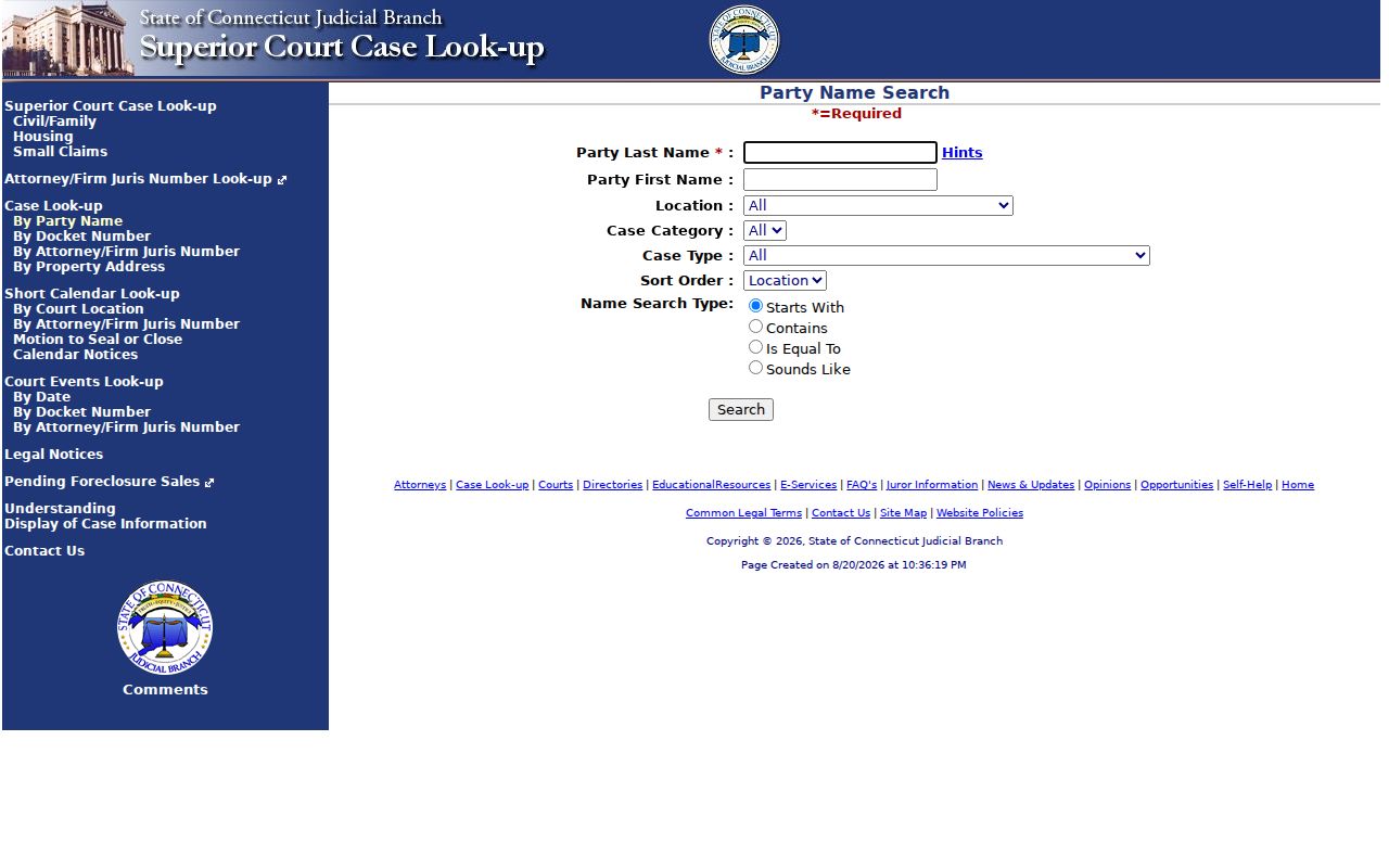 Hartford civil party search for resident records
