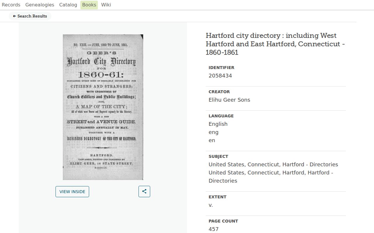 Hartford city-history directory volume 1860 1861 digitized title page