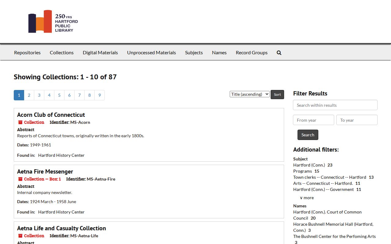 Hartford resident records archival catalog for historical research