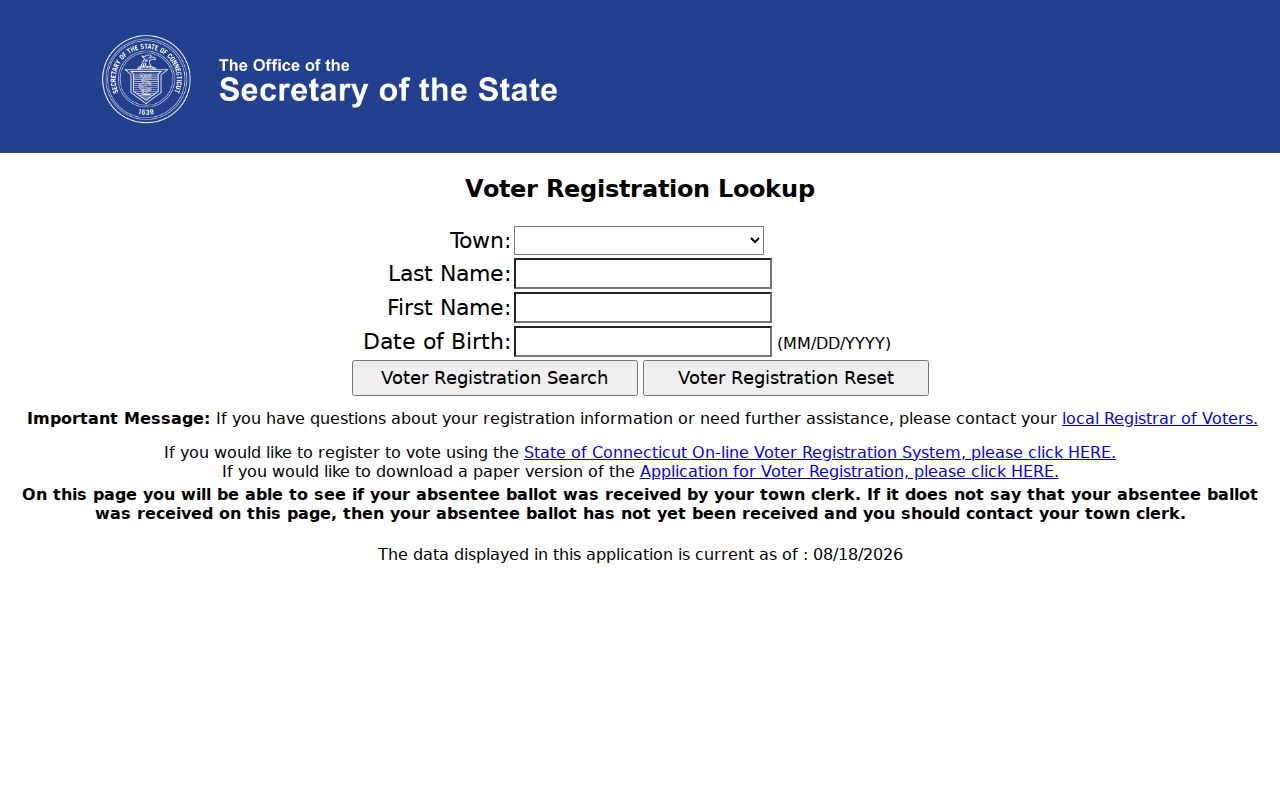 Hartford voter lookup form for resident directory research